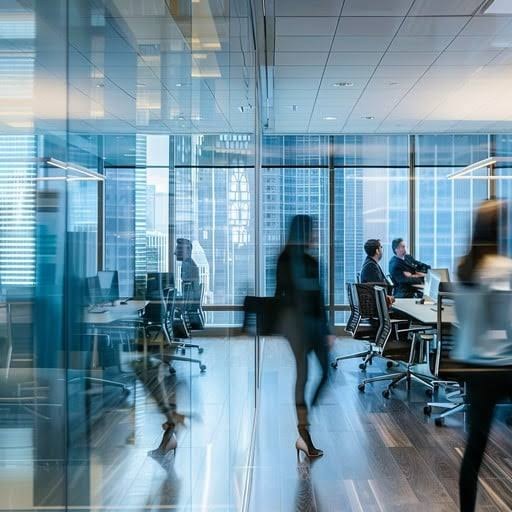 Equipo corporativo trabajando en una oficina de analítica operacional